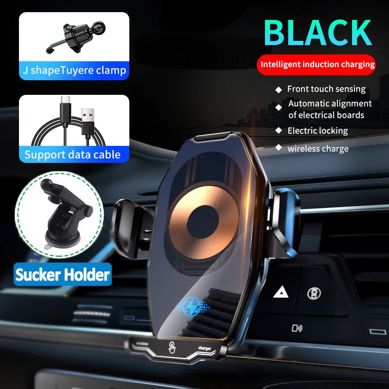 Carregador Sem Fio 15W para Carro - Suporte Magnético 3 em 1 para iPhone e Samsung
