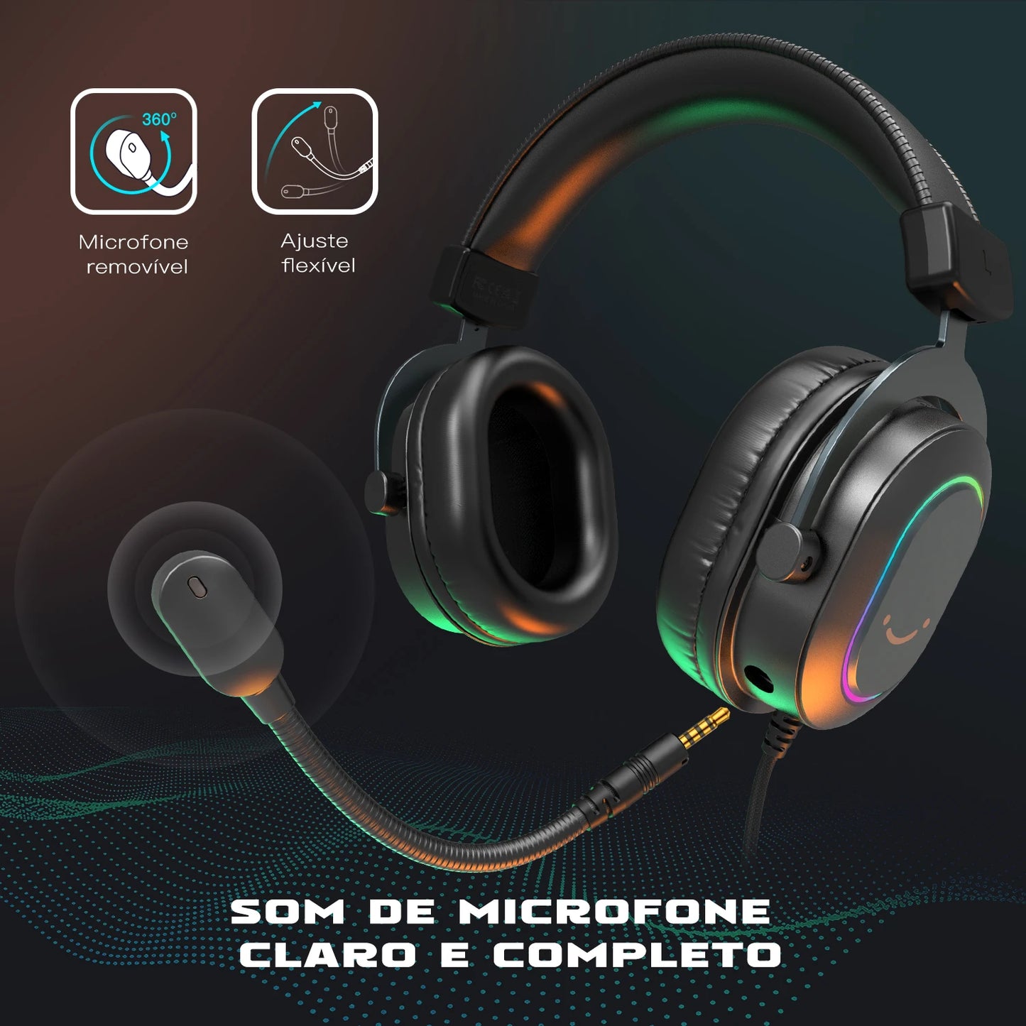 Fone de Ouvido Gamer Fifine H6 com RGB e Microfone - Som Surround 7.1