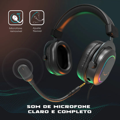 Fone de Ouvido Gamer Fifine H6 com RGB e Microfone - Som Surround 7.1