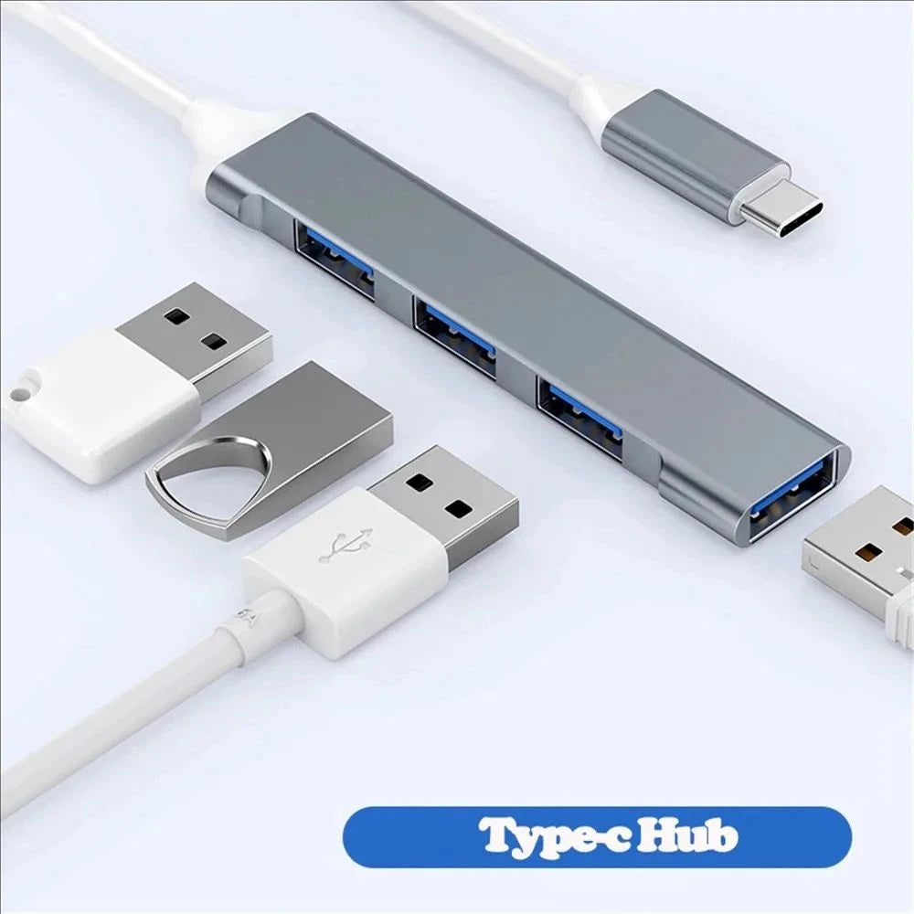 Adaptador USB Type C HUB Mini 4 em 1 - Splitter de Alumínio para Samsung, MacBook e Notebooks