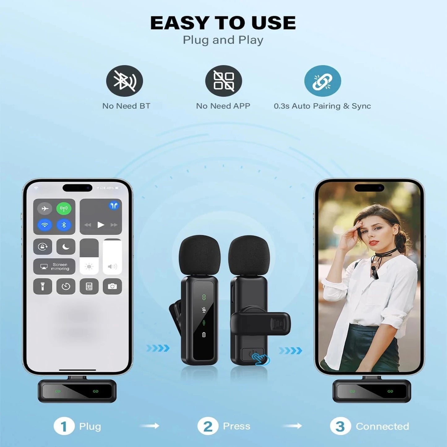 Microfone Lavalier Sem Fio com Bateria Recarregável de 80mAh - Ideal para Streaming, Vlogs e Gravações de Voz