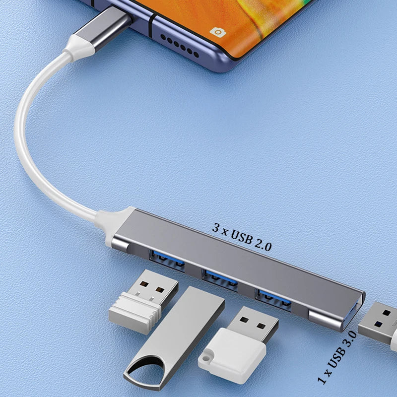 Hub USB 3.0 Type C - Adaptador Multi Splitter com 4 Portas
