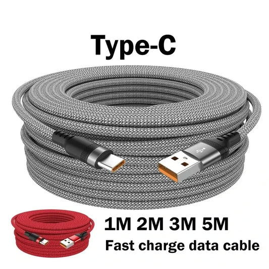 Cabo de Carregamento USB A para Type C 6A - Nylon, Rápido e Durável