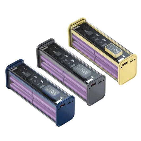 Carregador de Bateria DIY 22.5W - Caixa Transparente com Carregamento Rápido PD para 8 Baterias 18650 de Polímero 20000mAh