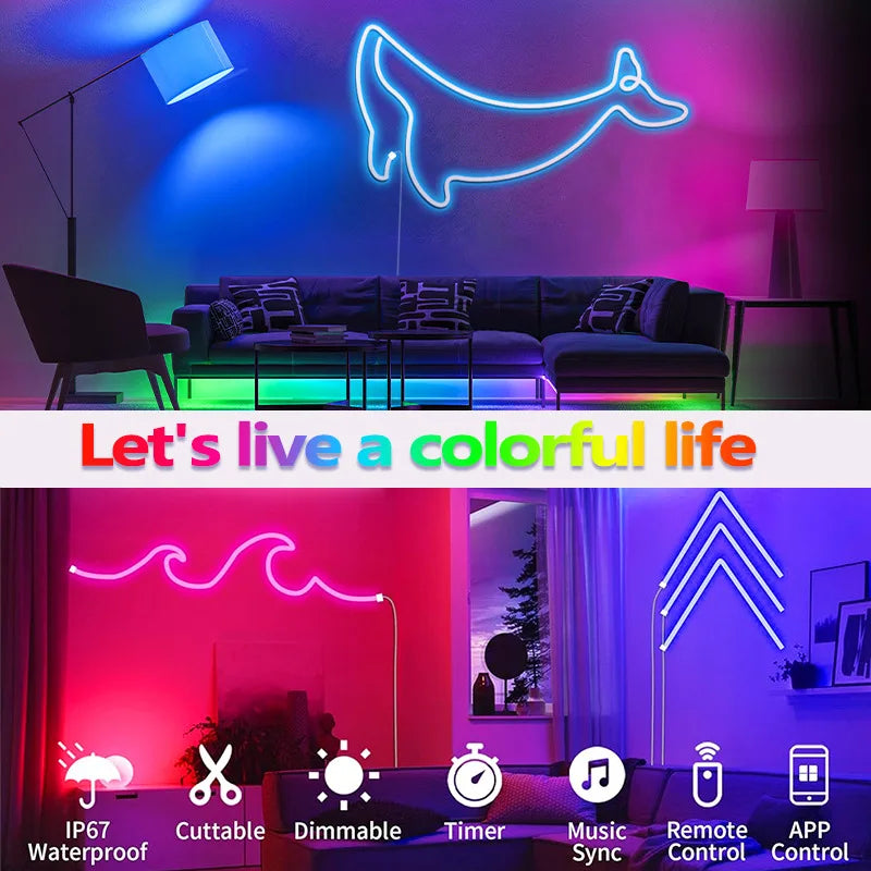 Fita de LED Neon TUYA 5V com Controle por App e Sincronização Musical