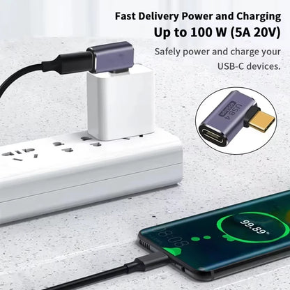 Adaptador USB4.0 40Gbps OTG USB-C 90 Graus - Conversor Rápido de Carregamento 100W 5A