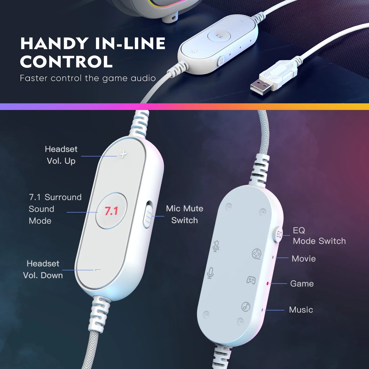 Fone de Ouvido Gamer FIFINE RGB com Som Surround 7.1 e Controle In-line