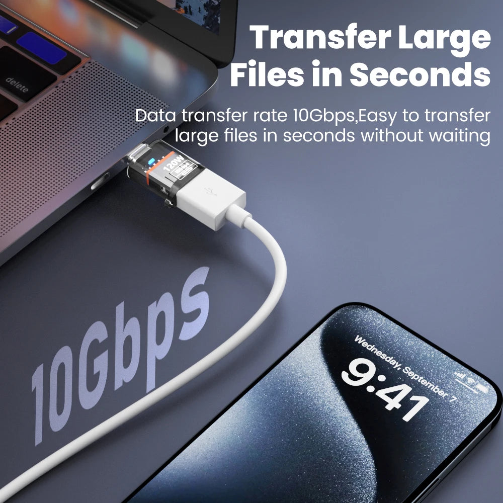 Adaptador OTG Type C para USB A 120W - Carregamento Rápido para iPhone 15/16, MacBook e iPad