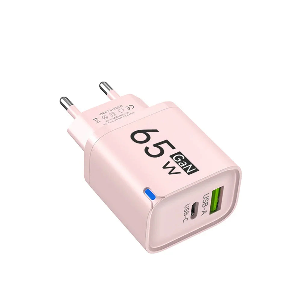 Carregador Rápido 65W GaN Type C com Duas Portas - Adaptador de Energia para Celulares