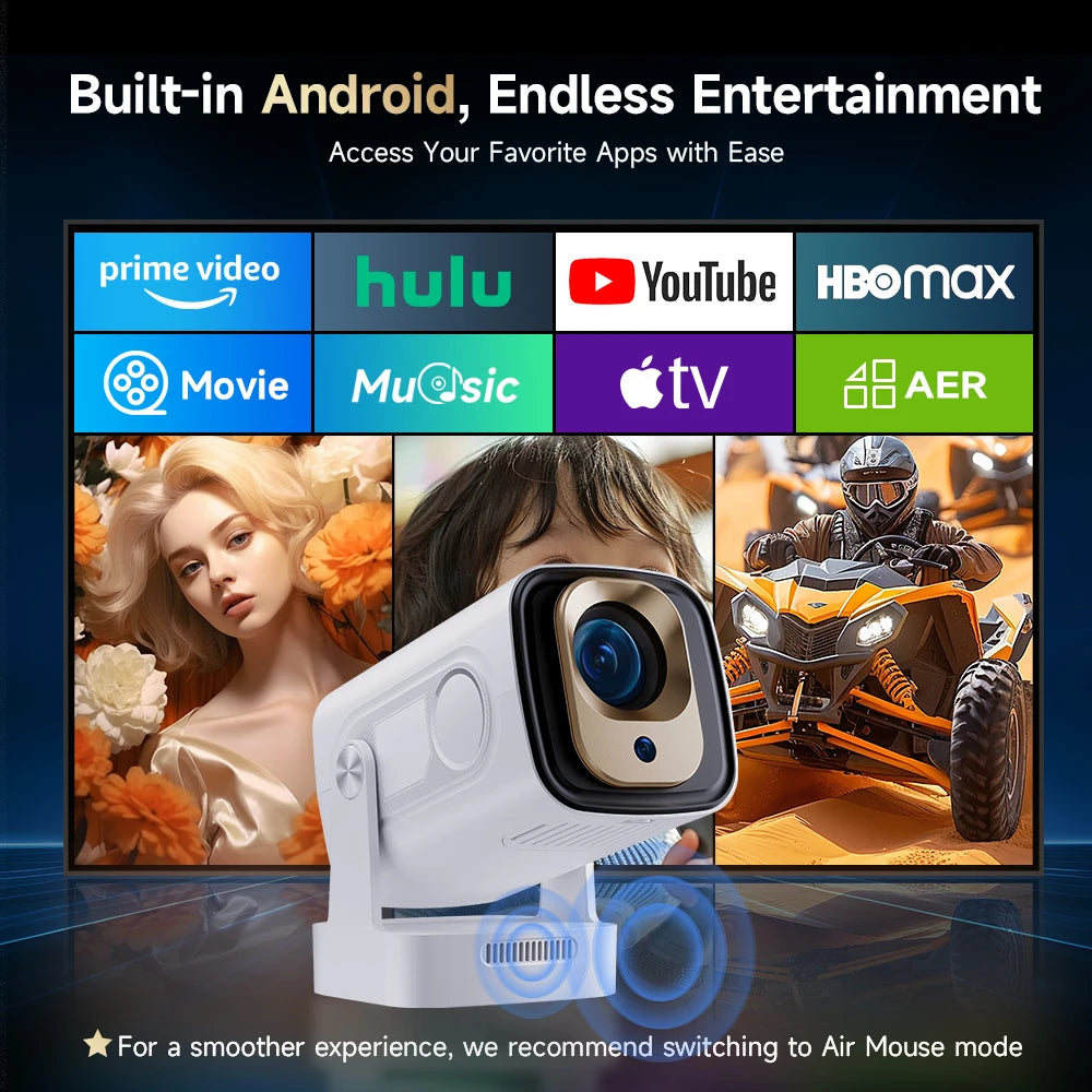 Projetor Magcubic Auto Focus 330 ANSI HY310 - 4K Suportado, 1080P, Android 11, WiFi6, BT5.4, Controle por Voz e Air Mouse