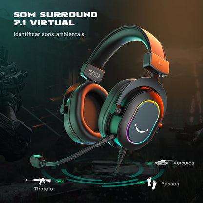 Fone de Ouvido Gamer Fifine H6 com RGB e Microfone - Som Surround 7.1