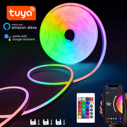 Fita LED Neon RGB à Prova d'Água - 1/2/3/5M com Controle Remoto Tuya
