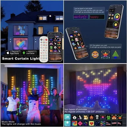 Luzes de Cortina Inteligentes 400 LEDs com Controle via App Bluetooth