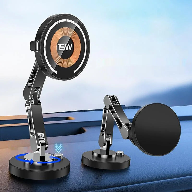 Carregador Sem Fio Magnético 15W com Suporte Dobrável e Rotação 360° para iPhone e Samsung