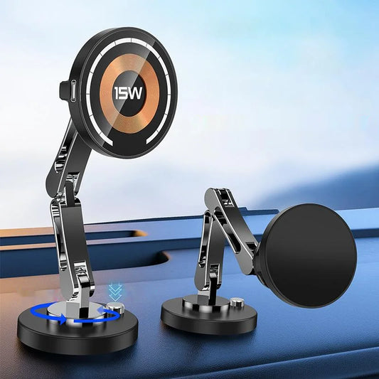 Carregador Sem Fio Magnético 15W com Suporte Dobrável e Rotação 360° para iPhone e Samsung