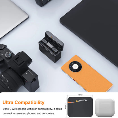 Microfone Lavalier Sem Fio COMICA Vimo C 2.4G com Estojo de Carregamento