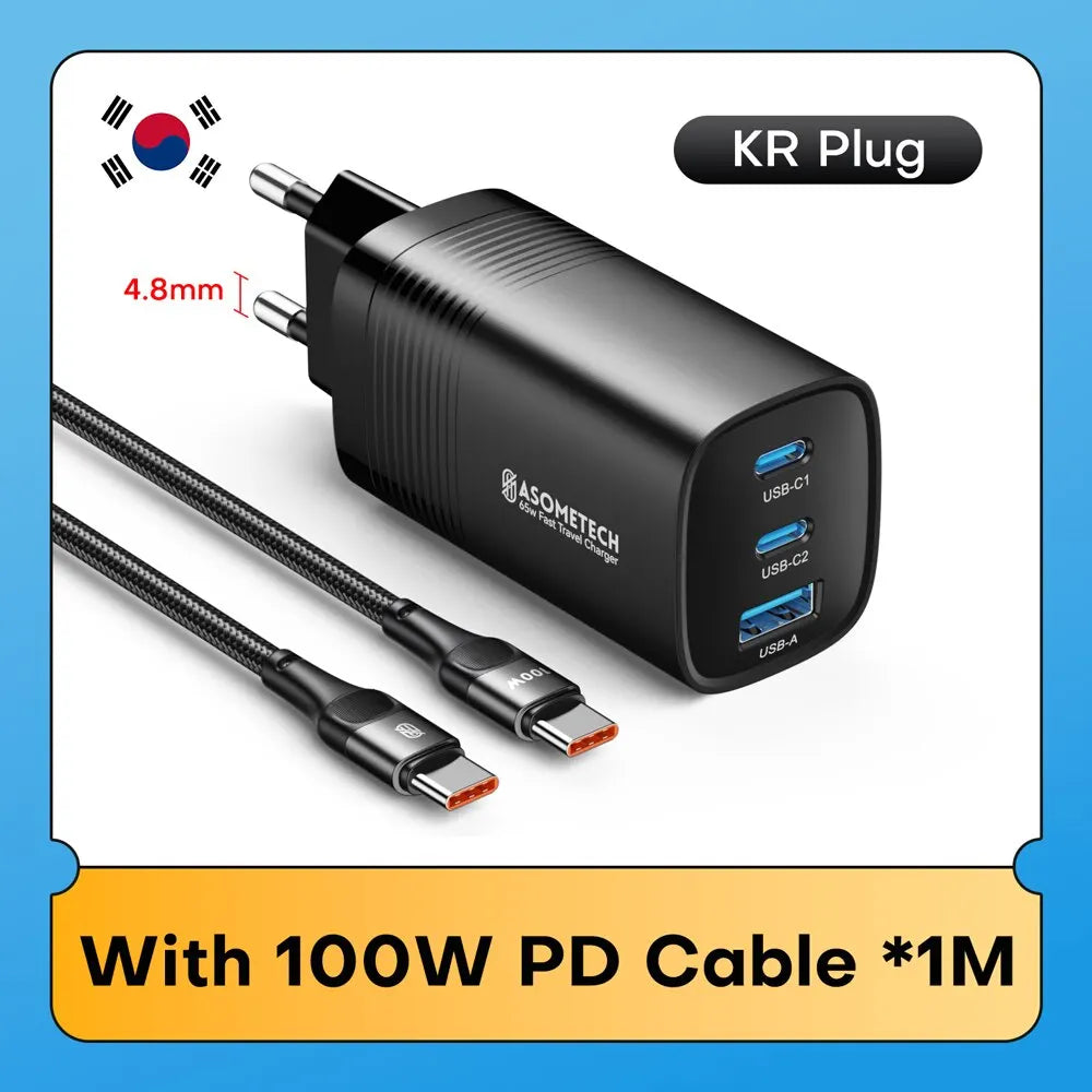 Carregador ASOMETECH GaN USB Type C 65W - Potência e Versatilidade para Seus Dispositivos