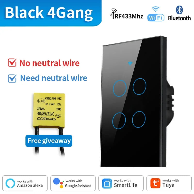 Interruptor Inteligente TNCE Tuya WiFi+Bluetooth/Zigbee - Sem Fio Neutro