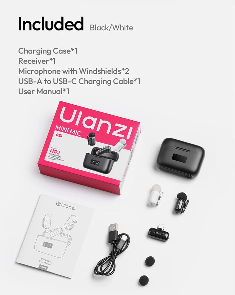 Microfone Lavalier Sem Fio Ulanzi J12 - Captura de Áudio Profissional para Smartphone