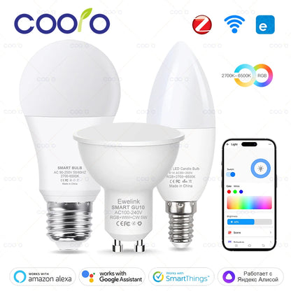 Lâmpada LED Inteligente WiFi Zigbee Dimerizável E27 E14 GU10 RGBCW 3000-6000K