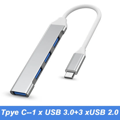 Hub USB 3.0 Type C - Adaptador Multi Splitter com 4 Portas