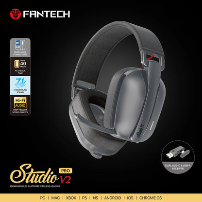 FANTECH WHG03P STUDIO PRO - Headset Gamer com Fio e Bluetooth 7.1 Surround