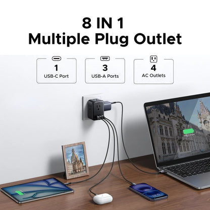 UGREEN Extensor de Tomadas 20W - 4 Tomadas AC, 3 USB-A e 1 USB-C