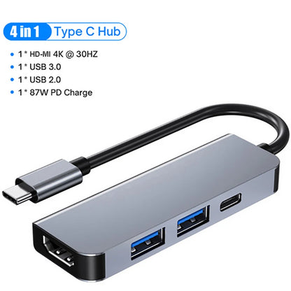 Hub USB-C 6 em 1 - Adaptador Tipo C 3.0 com Saída 4K HDMI, Leitor de Cartões SD/TF e Carregamento Rápido PD