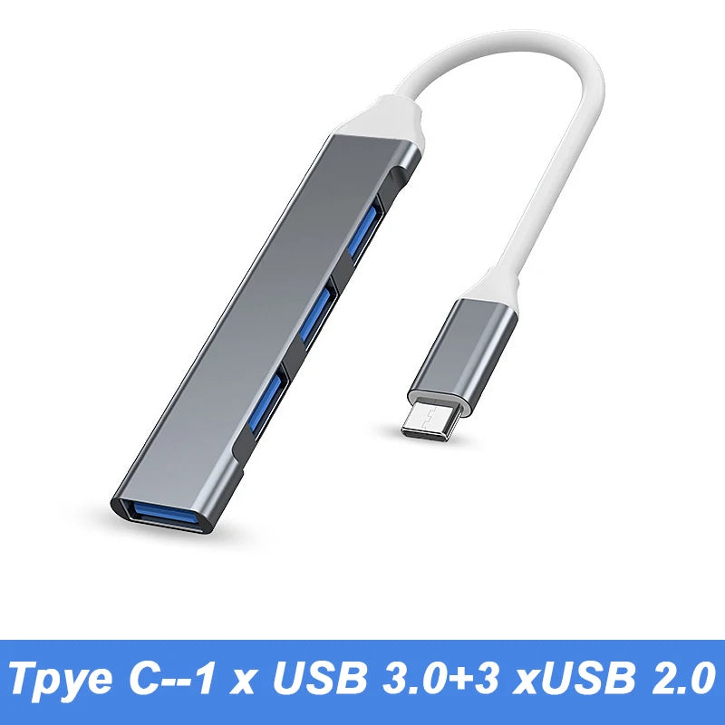 Hub USB 3.0 Type C - Adaptador Multi Splitter com 4 Portas