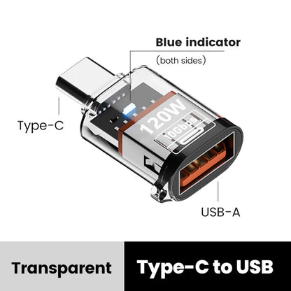 Adaptador OTG Type C para USB A 120W - Carregamento Rápido para iPhone 15/16, MacBook e iPad