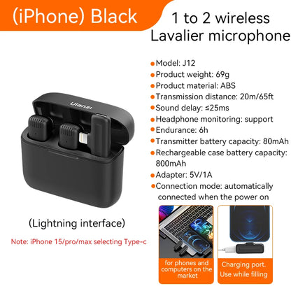 Microfone Lavalier Sem Fio Ulanzi J12 - Captura de Áudio Profissional para Smartphone