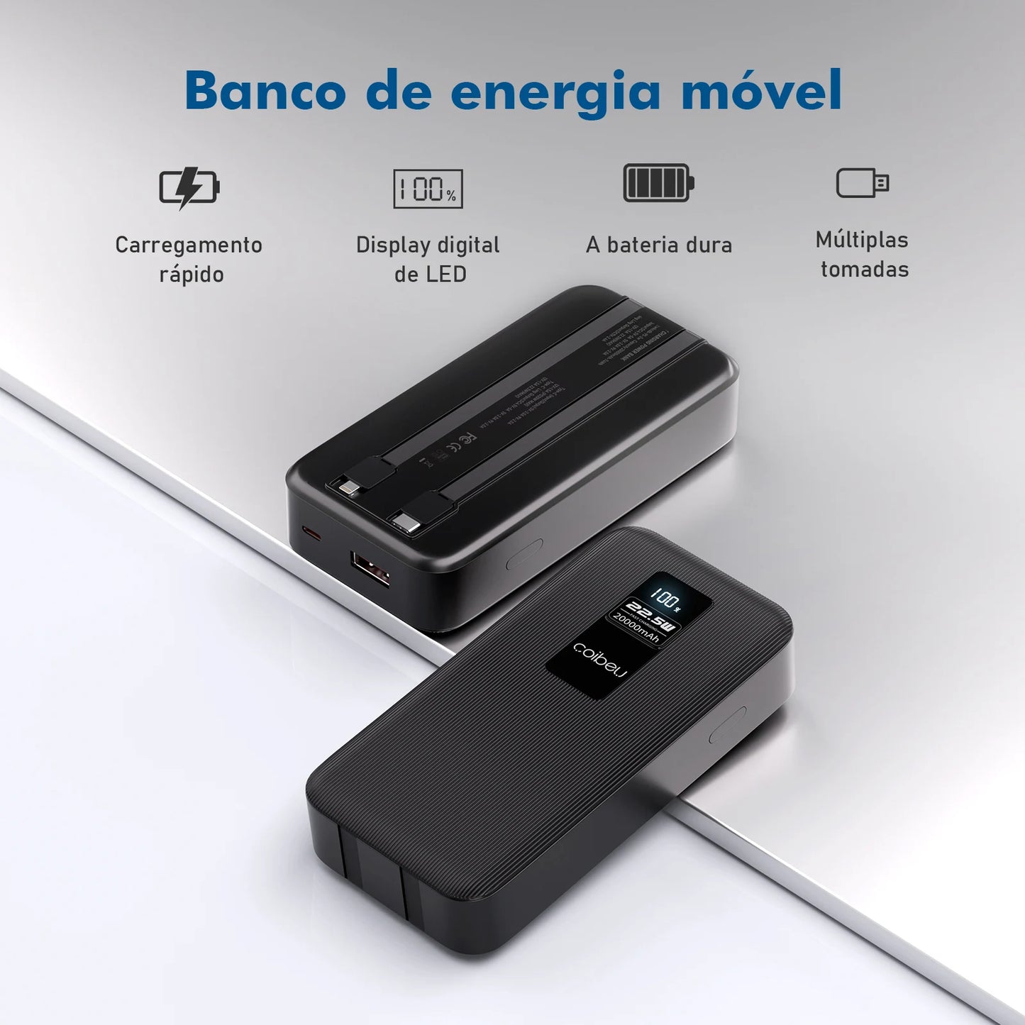 Power Bank Portátil 20000mAh - Carregador de Bateria Recarregável