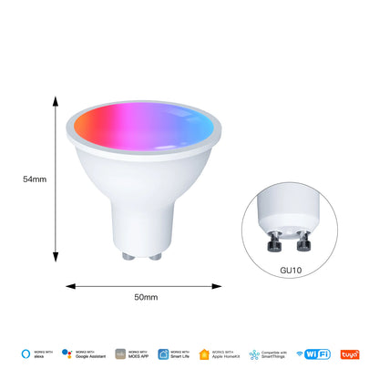 Lâmpada Inteligente MOES Tuya Matter GU10 - Controle por Voz e 16 Milhões de Cores