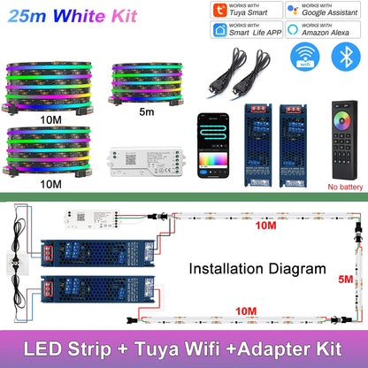 Fita de LED COB RGB Endereçável 1-25M 24V WS2811 com Controle Tuya WiFi