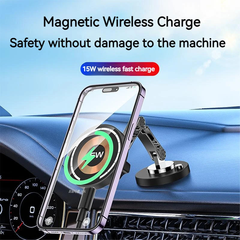Carregador Sem Fio Magnético 15W com Suporte Dobrável e Rotação 360° para iPhone e Samsung