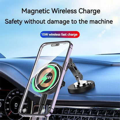 Carregador Sem Fio Magnético 15W com Suporte Dobrável e Rotação 360° para iPhone e Samsung