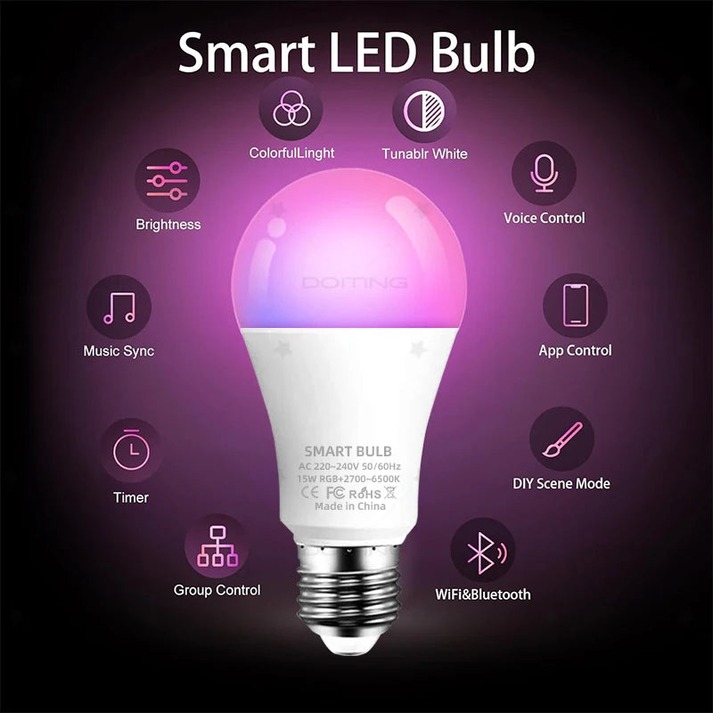Lâmpada Inteligente WiFi E27 Dimerizável RGBCW 220V