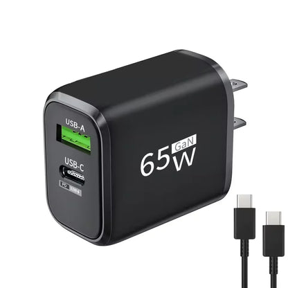 Carregador Rápido PD 65W GaN 2 em 1 - Plugue EU com Duas Portas USB Type C