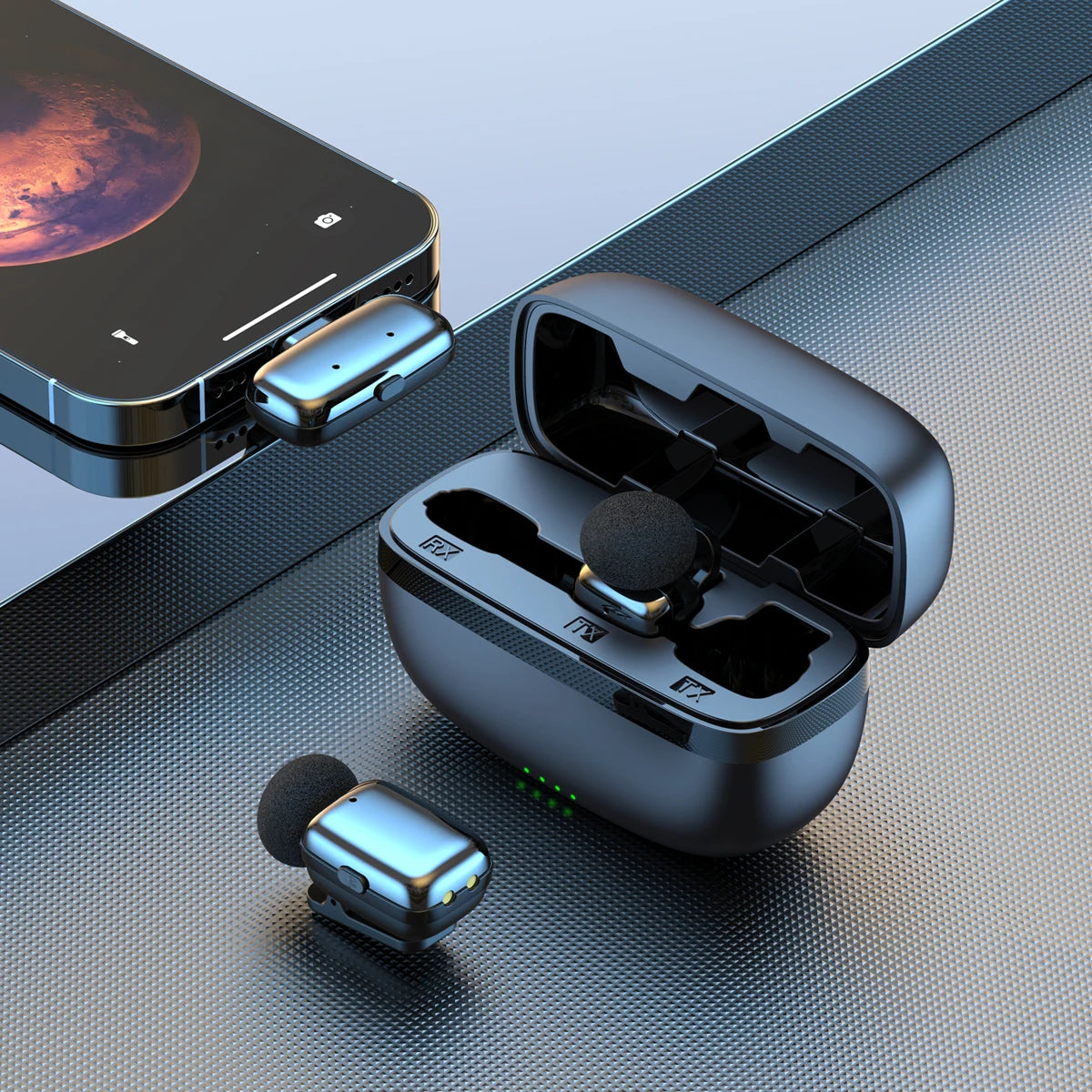 Conjunto de Microfone Lavalier Sem Fio com Estojo de Carregamento - Mini Microfone de Lapela para Gravação de Vídeo e Transmissão Ao Vivo
