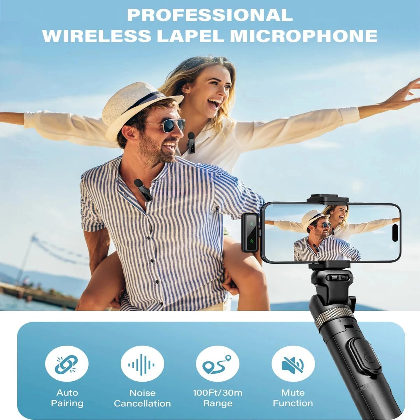 Microfone Lavalier Sem Fio com Bateria Recarregável de 80mAh - Ideal para Streaming, Vlogs e Gravações de Voz
