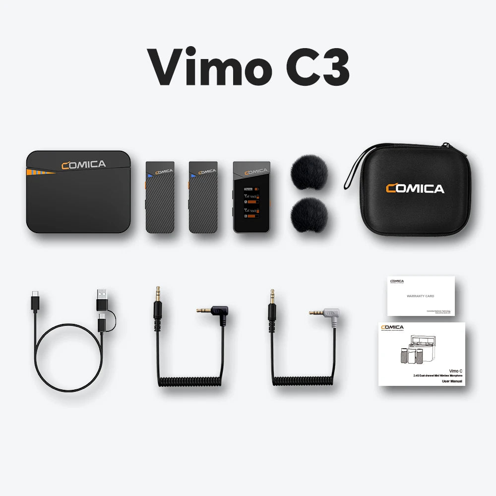 Microfone Lavalier Sem Fio COMICA Vimo C 2.4G com Estojo de Carregamento