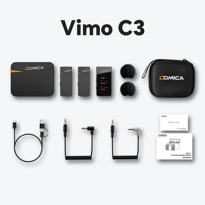 Microfone Lavalier Sem Fio COMICA Vimo C 2.4G com Estojo de Carregamento