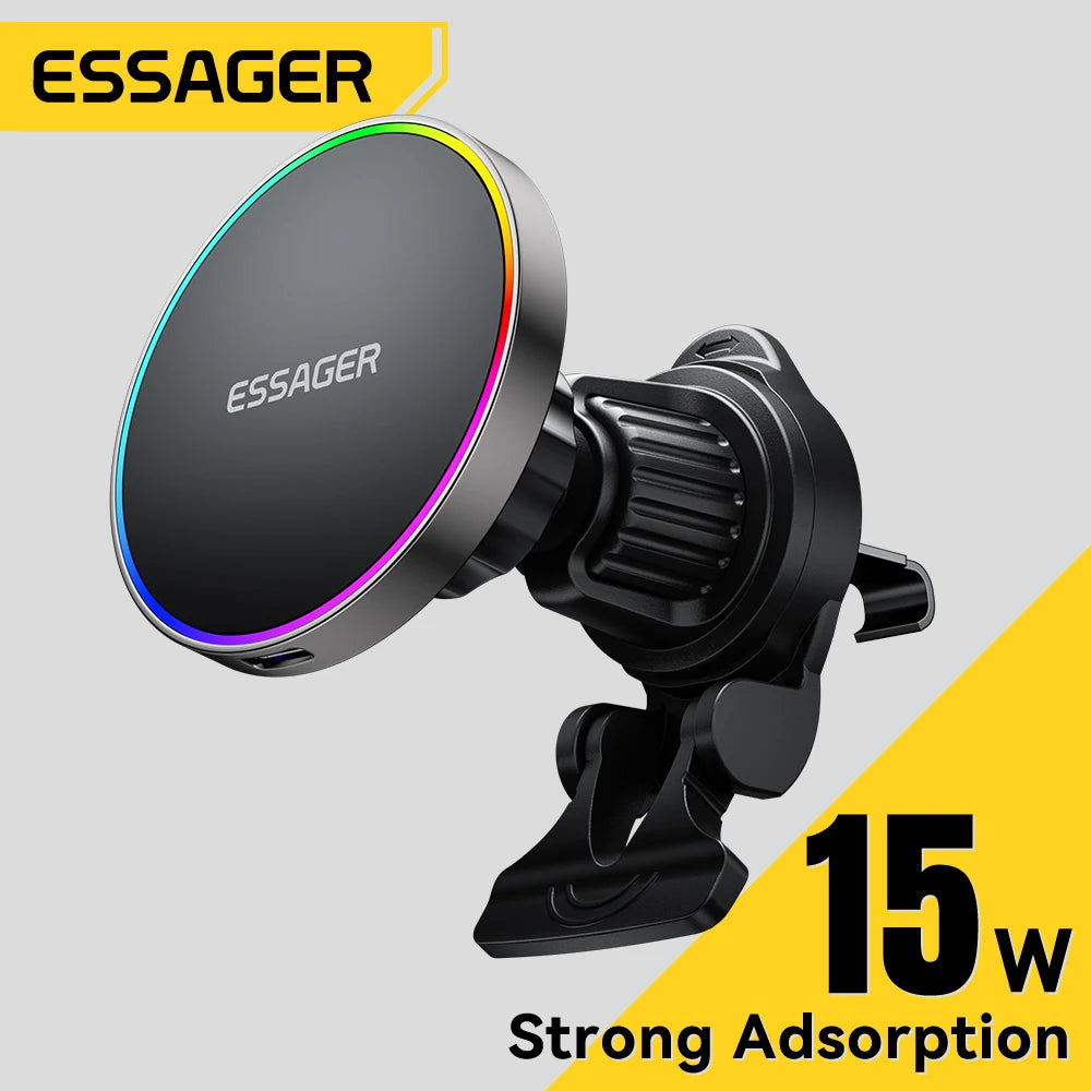 Carregador Veicular Magnético Essager 15W com Suporte Ajustável 360°
