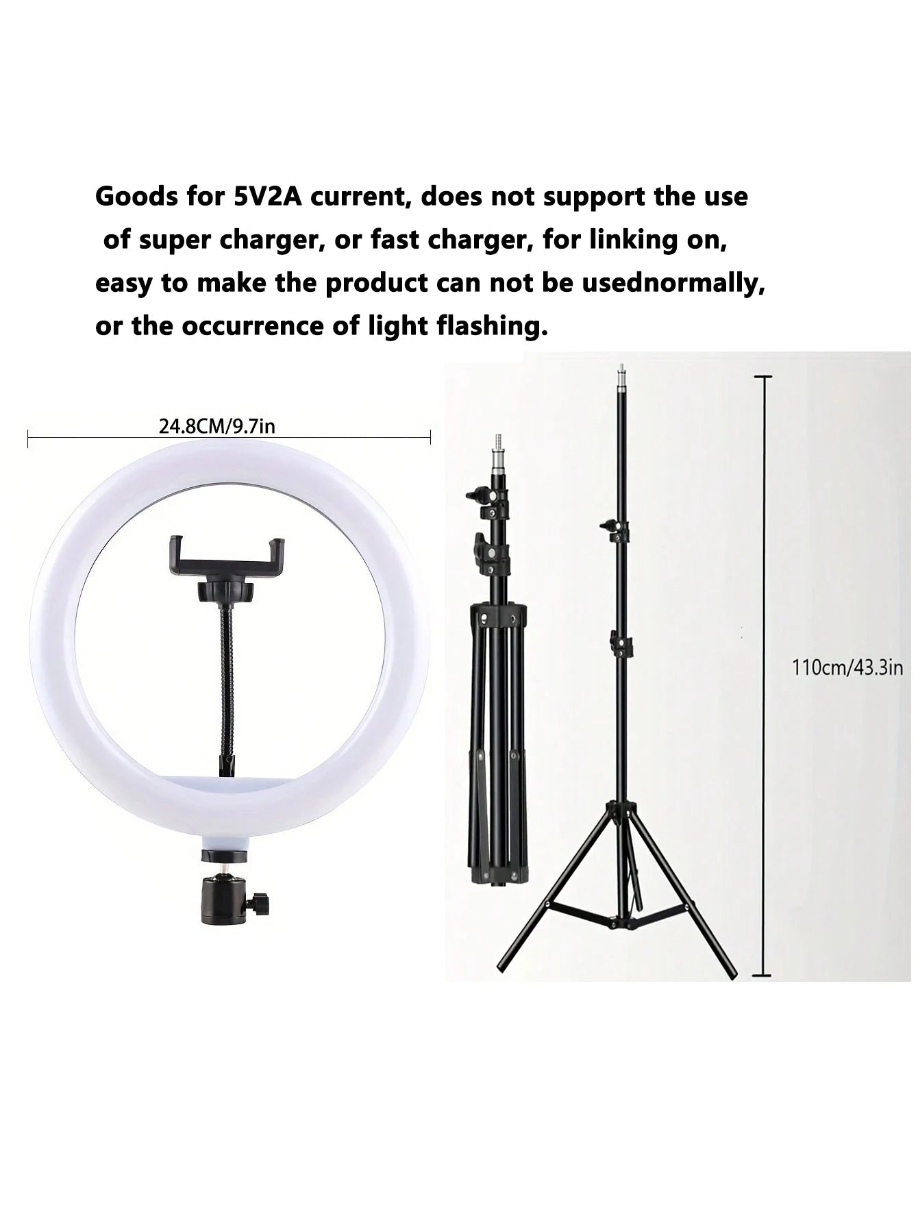 Tripé de 110cm com O-clip e Luz de Anel para Streaming de 10 Polegadas