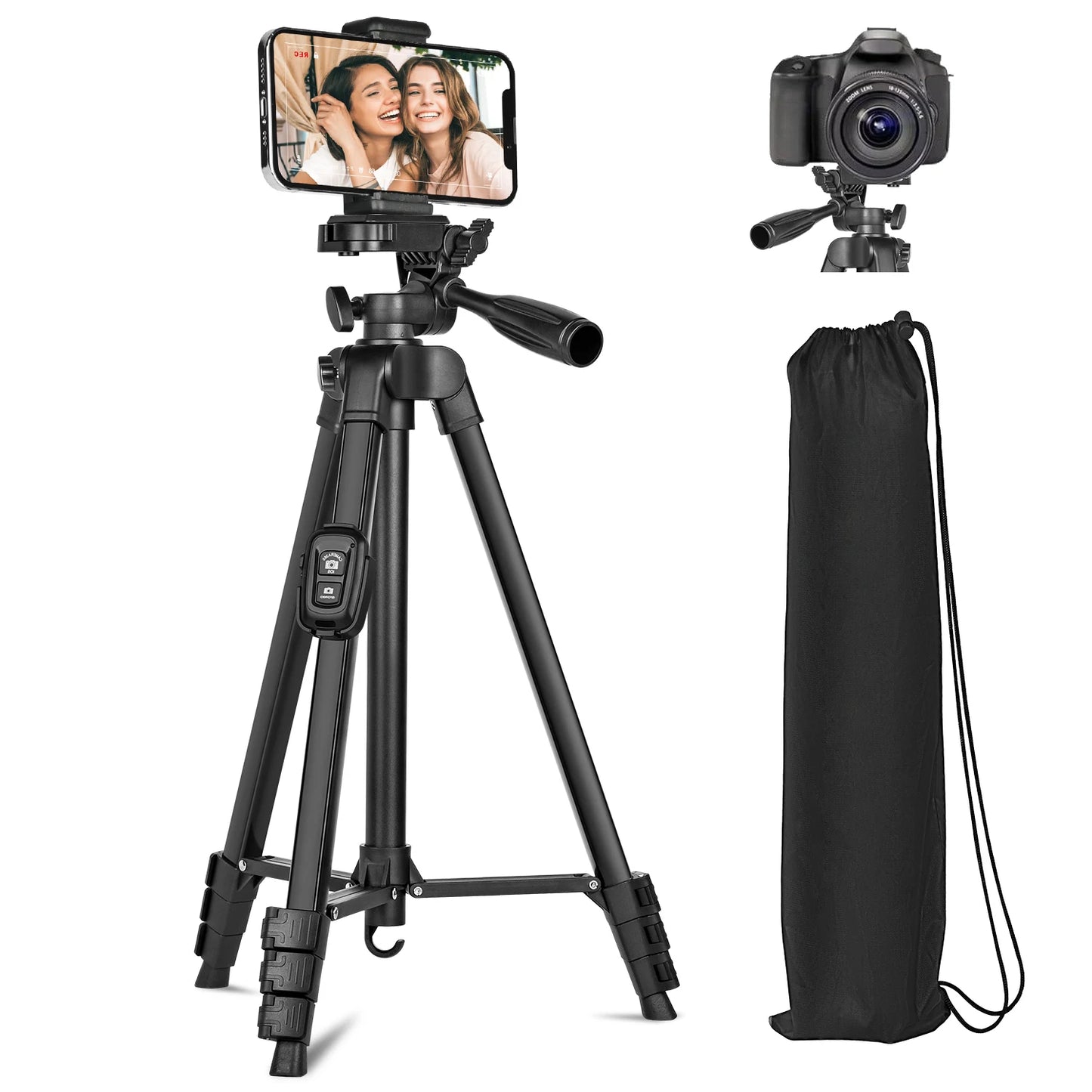 Tripé Profissional de 60" com Bolsa de Viagem e Controle Remoto