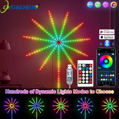 Fita de Luz LED RGBIC Firework com Controle por APP Bluetooth - Iluminação Neon para Decoração de Quarto