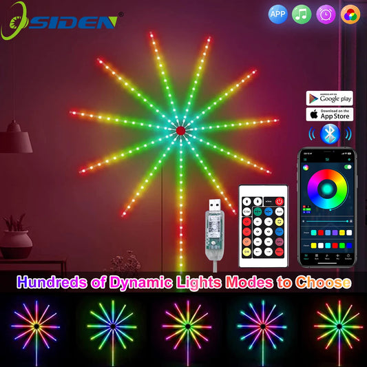 Fita de Luz LED RGBIC Firework com Controle por APP Bluetooth - Iluminação Neon para Decoração de Quarto