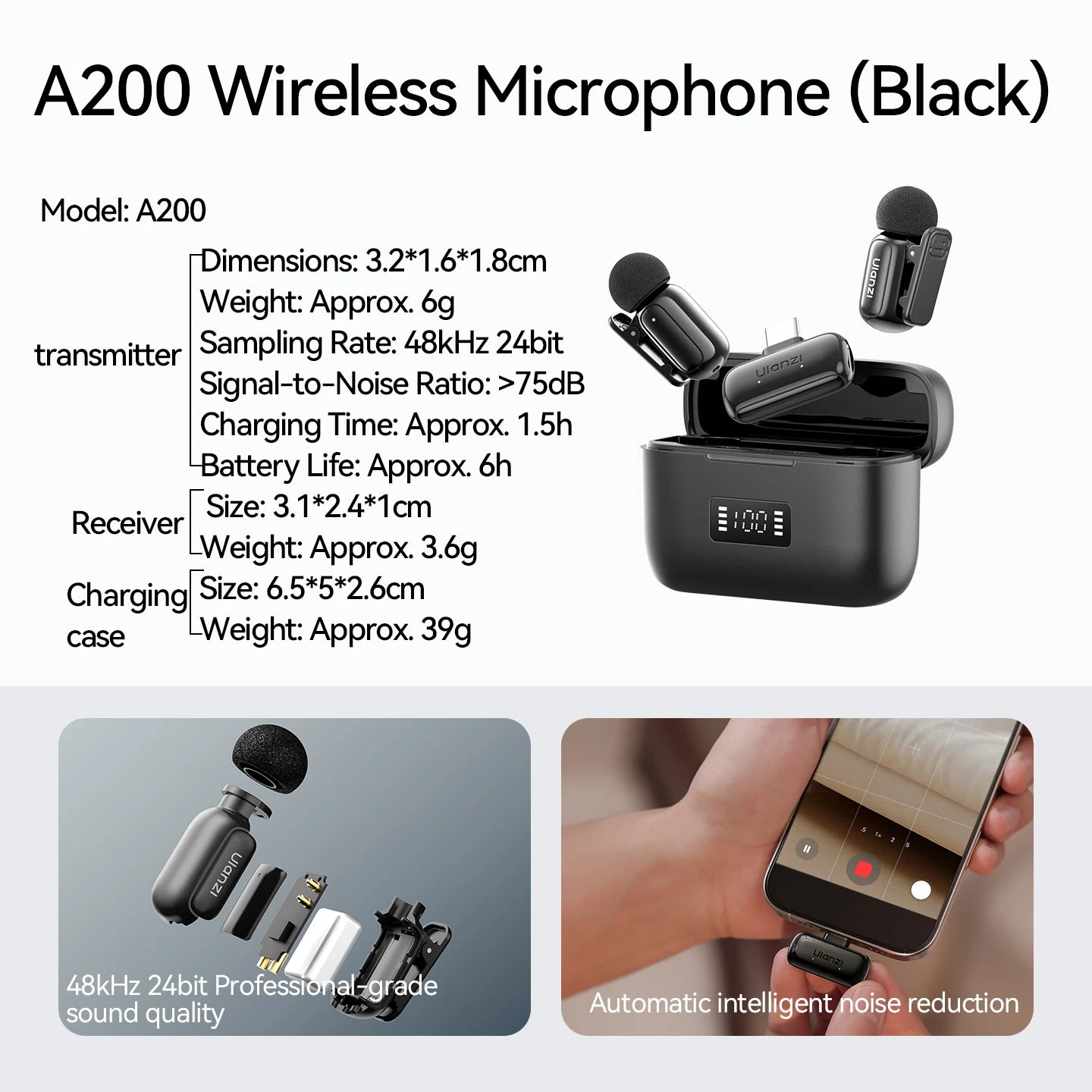 Microfone Lavalier Sem Fio Ulanzi J12 - Captura de Áudio Profissional para Smartphone
