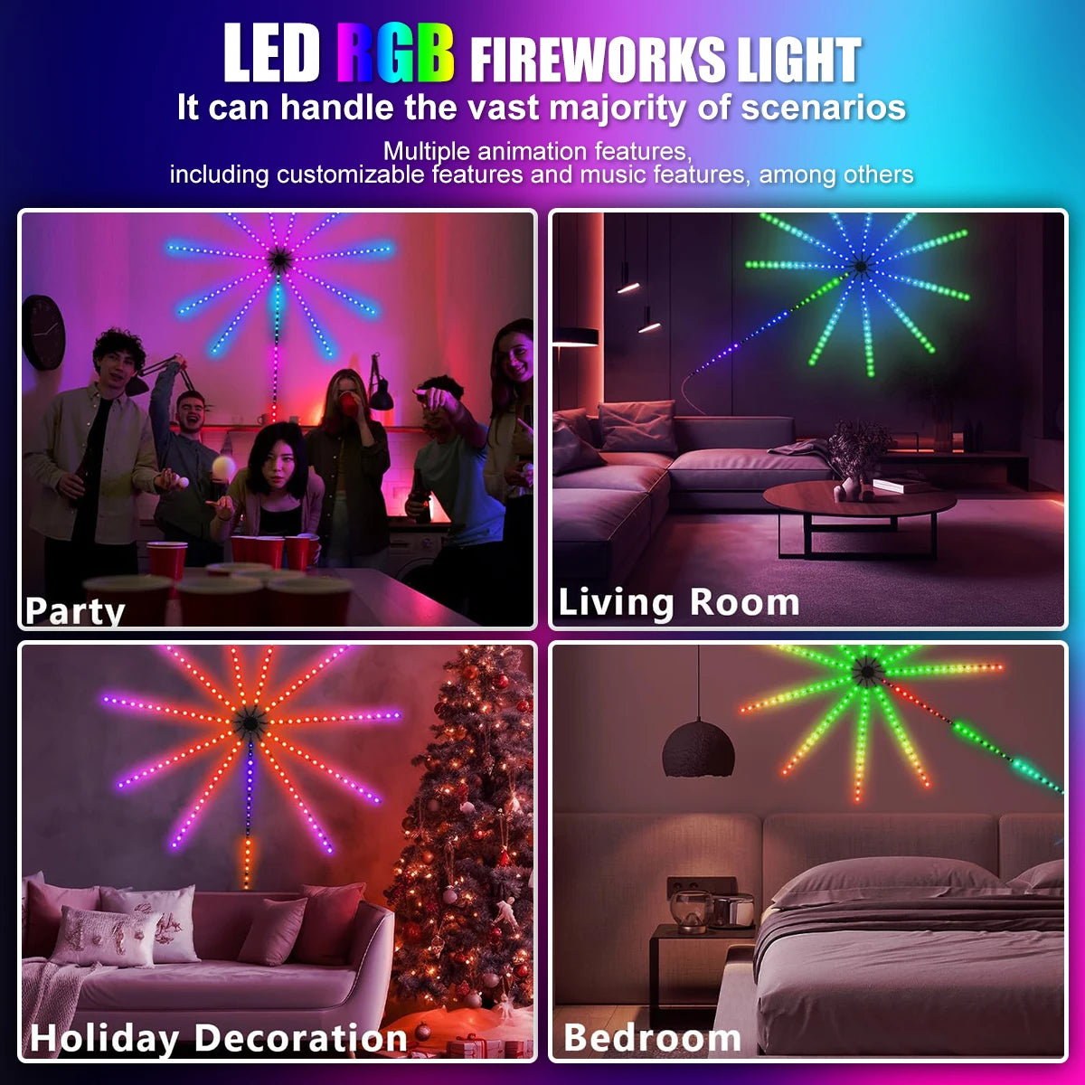 Fita de Luz LED RGBIC Firework com Controle por APP Bluetooth - Iluminação Neon para Decoração de Quarto