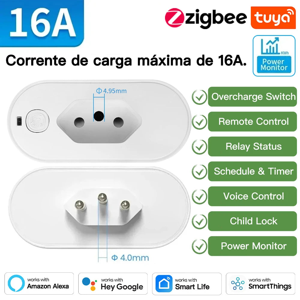 Adaptador TNCE Tuya Brasil 16/20A - Tomada Inteligente com Monitoramento de Energia